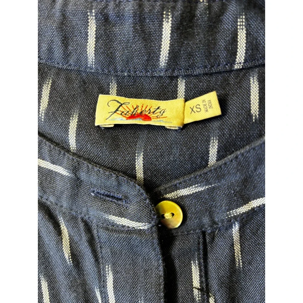 Faherty‎ Women XS Blue Ikat Print Sleeveless Linen Midi Dress Drawstring Waist - Picture 6 of 16